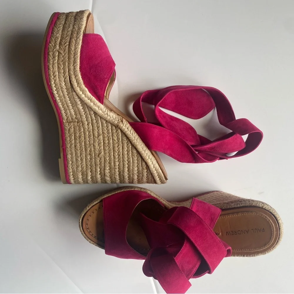 Paul Andrew Hot Pink Espadrille Wedge Sandals